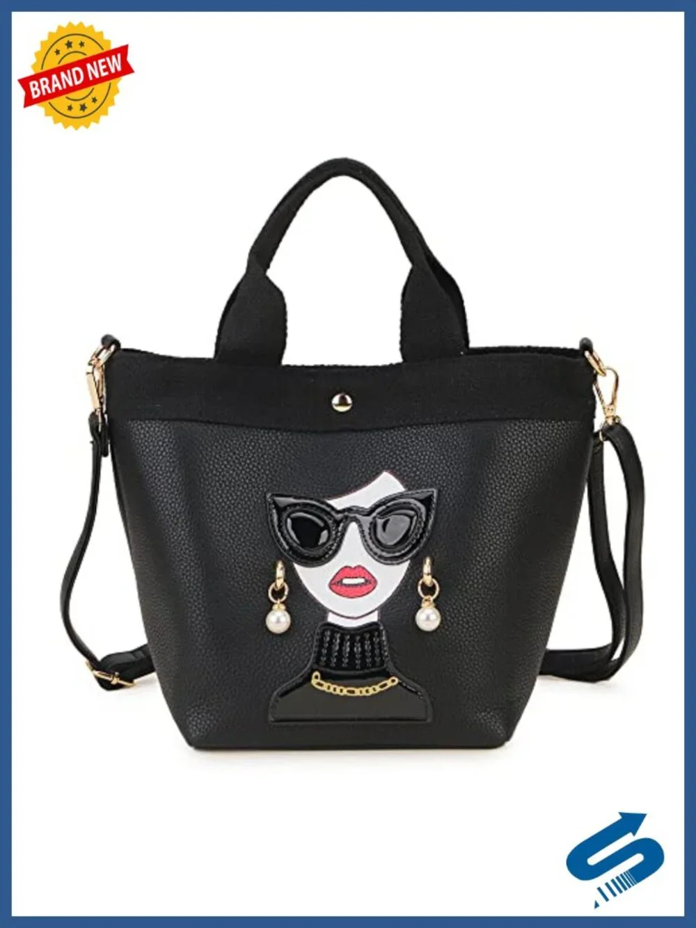 Women's PU Leather Top Handle Satchel Bag with 3D Face Design